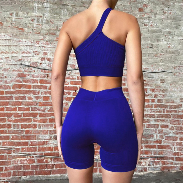 Fashion sloping shoulder slim sleeveless vest high waist bag hip shorts suit women