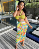 Sexy High Waist Patchwork Print Two Piece Dress Suit