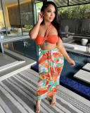 Sexy High Waist Patchwork Print Two Piece Dress Suit