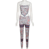 Digitally Printed Sexy Wrap Bust Open Back Top Hip Lift Tight Tracksuit