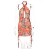 Digital Print Sexy Backless Sleeveless Slim Fit Hip Dress