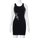 Solid color U-neck hot girl sexy slim temperament hot diamond skirt women