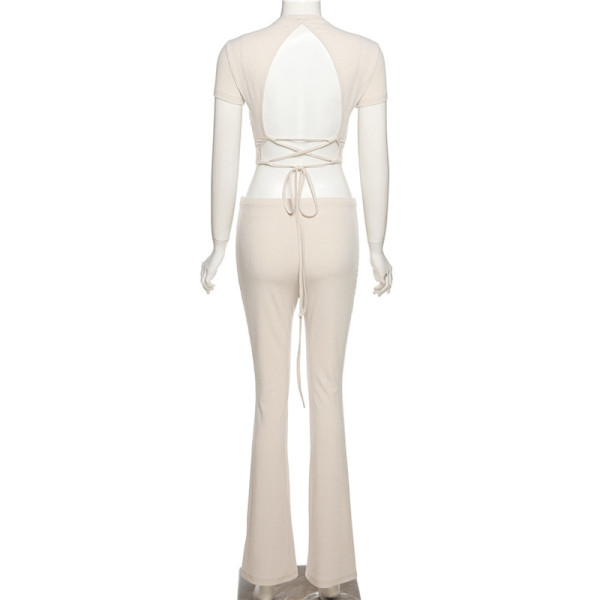 Sexy Backless Strap Slim Top High Waist Straight Pants Suit Women