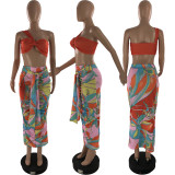 Sexy High Waist Patchwork Print Two Piece Dress Suit