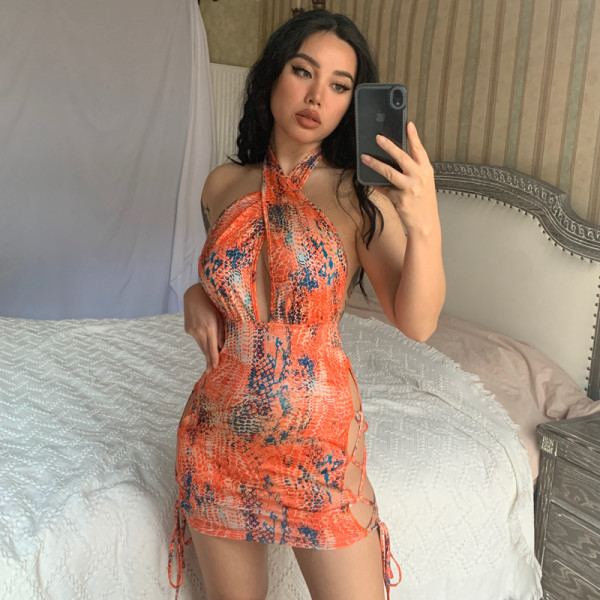 Digital Print Sexy Backless Sleeveless Slim Fit Hip Dress