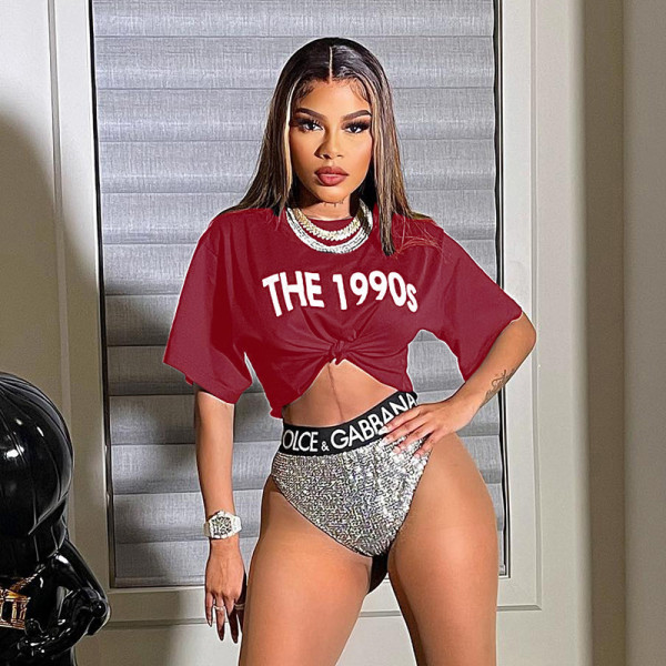 Loose Letter Print Athleisure Cropped Top