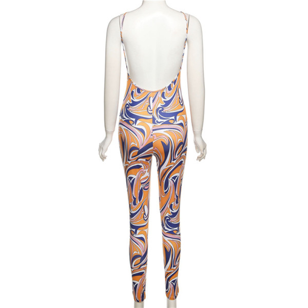 Women's Fashion Printed Backless Sling High Waist Bodysuit