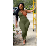 Women's Fashion Slant Collar Zip Double Piece Solid Color Topless Jumpsuit