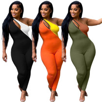 Women's Fashion Slant Collar Zip Double Piece Solid Color Topless Jumpsuit Women's Fashion Slant Collar Zip Double Piece Solid Color Topless Jumpsuit