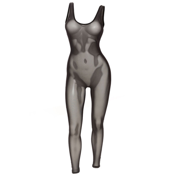 Sexy silky tight-fitting hollow see-through mesh jumpsuit women