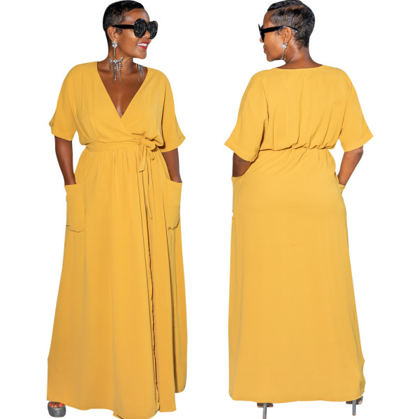 Sexy Fashion Solid Color V-Neck Women's Dress