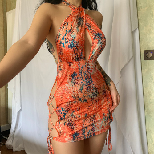 Digital Print Sexy Backless Sleeveless Slim Fit Hip Dress