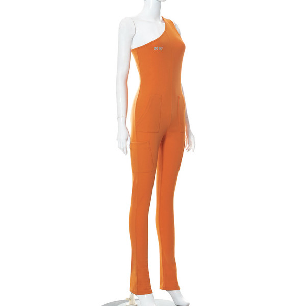 Sexy irregular one-shoulder letter body bodysuit