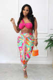 Sexy High Waist Patchwork Print Two Piece Dress Suit