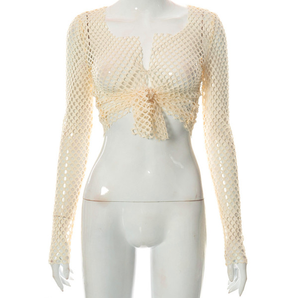 Sexy Hollow Bandage Perspective Fishnet T-Shirt Top Trendy Women