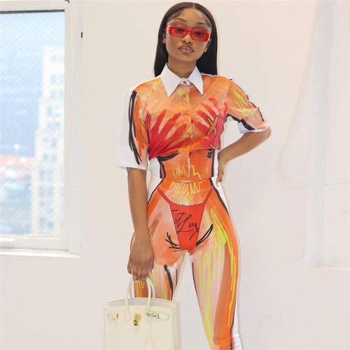Fashion Digital Print Slim Fit Pants