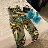 Women's Fashion Printed Backless Sling High Waist Bodysuit
