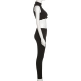 Cutout Slim Fit Sleeveless Vest High Waist Pack Hip Pants Set