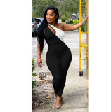 Women's Fashion Slant Collar Zip Double Piece Solid Color Topless Jumpsuit