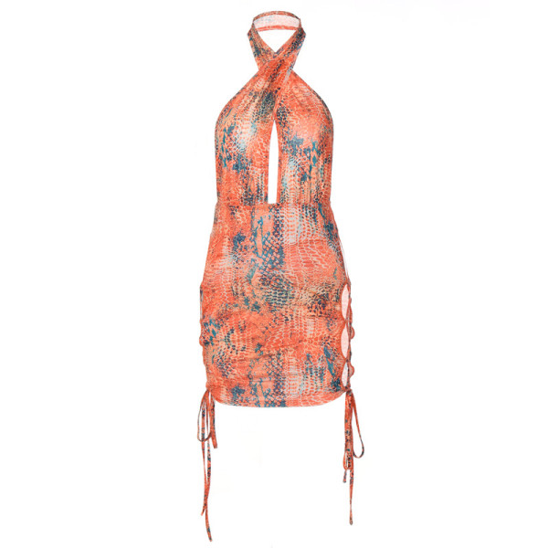 Digital Print Sexy Backless Sleeveless Slim Fit Hip Dress