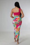 Sexy High Waist Patchwork Print Two Piece Dress Suit
