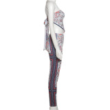 Digitally Printed Sexy Wrap Bust Open Back Top Hip Lift Tight Tracksuit