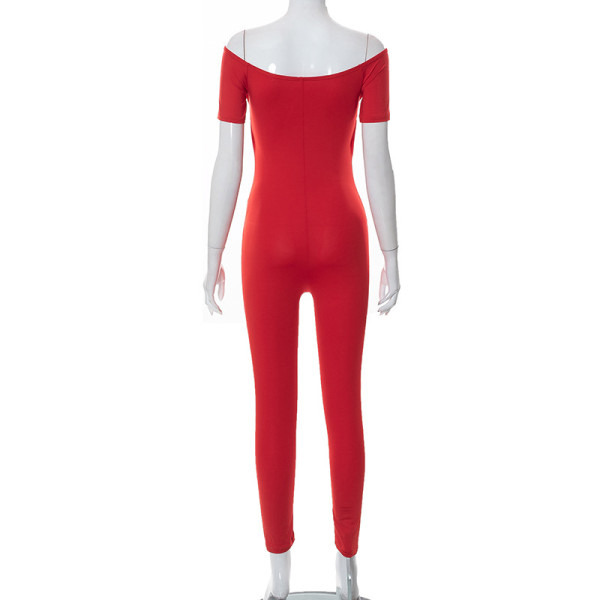 One-shoulder short-sleeve leak navel skinny trousers jumpsuit
