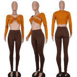V-Neck Sexy Care Machine Slim Pants Two-Piece Set