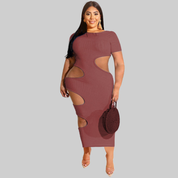 round neck hollow long skirt fashion waist large size dress