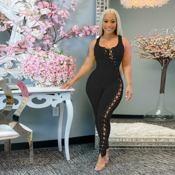 Hollow straps fashion sexy tights jumpsuit