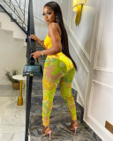 Sexy Fashion Zhigong Wool Mesh Print Two Piece Set