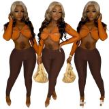 V-Neck Sexy Care Machine Slim Pants Two-Piece Set