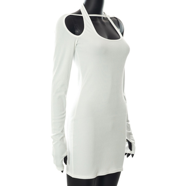 Solid Color Long Sleeve Halter Pack Hip Dress