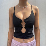 Fashionable Chest Cutout Navel Slim Fit Sling Top