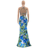 new dress leaf print slim long skirt