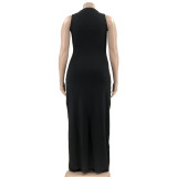 Temperament High Waist Hollow Lace Up Long Oversized Dress