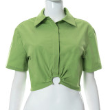 Solid Color Lapel Pullover Short Sleeve Cropped Navel Fashion Casual Top