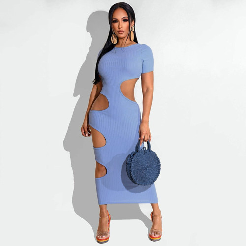 round neck hollow long skirt fashion waist large size dress
