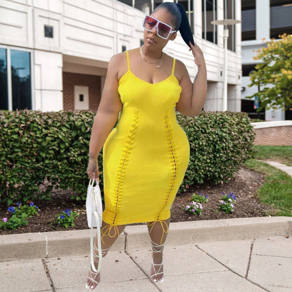 High Waist Sling Dress Tie Tight Sexy Plus Size Dress