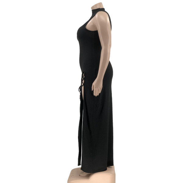 Temperament High Waist Hollow Lace Up Long Oversized Dress