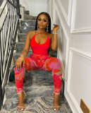 Sexy Fashion Zhigong Wool Mesh Print Two Piece Set