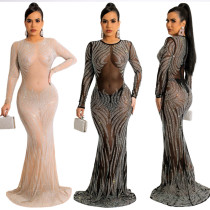Mesh Hot Drilling Tight Perspective Long Evening Dress Women's Dresses Mesh Hot Drilling Tight Perspective Long Evening Dress Women's Dresses