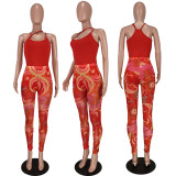 Sexy Fashion Zhigong Wool Mesh Print Two Piece Set