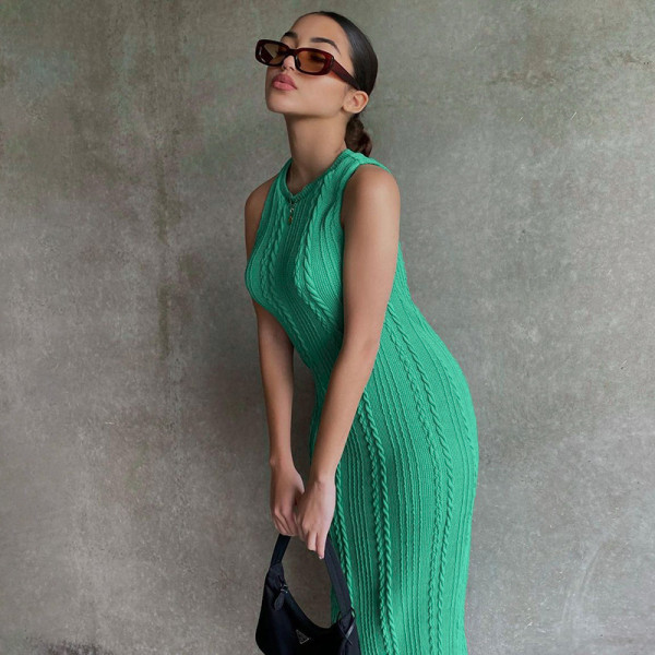 Fashion Casual Knit Sleeveless Round Neck Dress