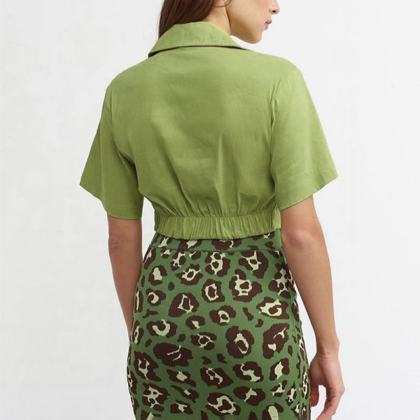Solid Color Lapel Pullover Short Sleeve Cropped Navel Fashion Casual Top