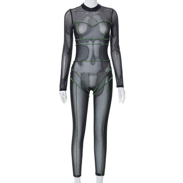 Sexy see-through mesh gauze hip lift slim sports casual pants
