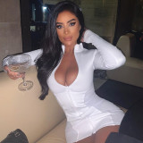 Sexy stand-up collar long-sleeved stitching package hip dress