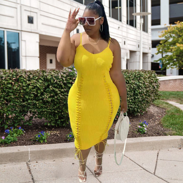 High Waist Sling Dress Tie Tight Sexy Plus Size Dress