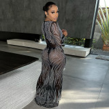 Mesh Hot Drilling Tight Perspective Long Evening Dress Women's Dresses
