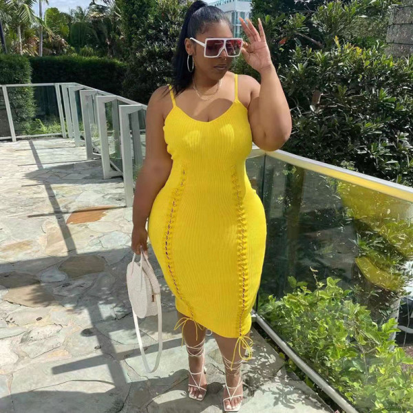 High Waist Sling Dress Tie Tight Sexy Plus Size Dress